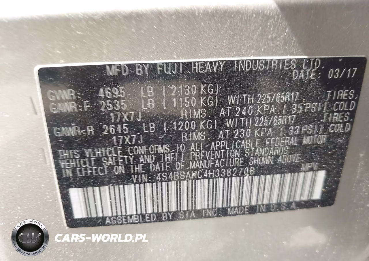 2017 Subaru Outback 2.5I Premium VIN:4S4BSAHC4H3382708 - 9