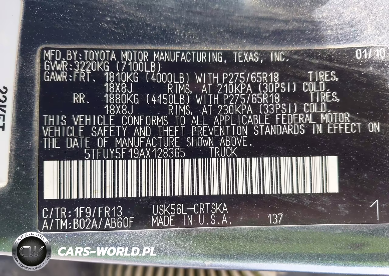 2010 Toyota Tundra Grade 5.7L V8 VIN:5TFUY5F19AX128365 - 9