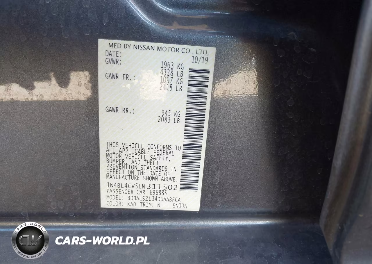 2020 Nissan Altima Sr Fwd VIN:1N4BL4CV5LN311502 - 9