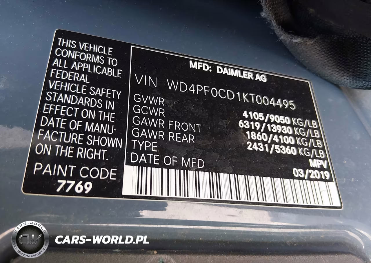2019 Mercedes-Benz Sprinter 2500 Standard Roof V6 VIN:WD4PF0CD1KT004495 - 9