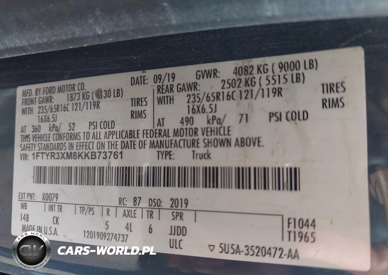 2019 Ford Transit-250 VIN:1FTYR3XM8KKB73761 - 9