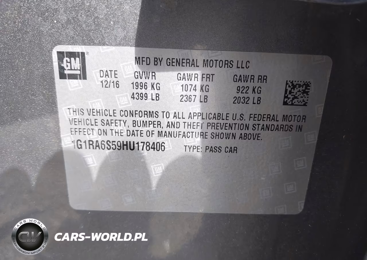 2017 Chevrolet Volt Lt VIN:1G1RA6S59HU178406 - 9