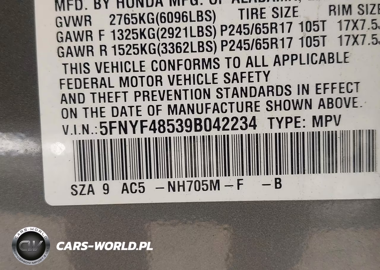 2009 Honda Pilot Ex-L VIN:5FNYF48539B042234 - 9
