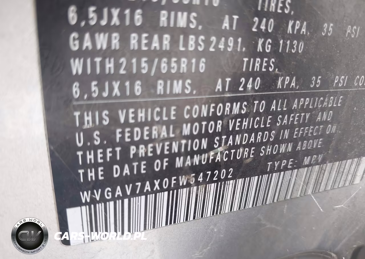2015 Volkswagen Tiguan S VIN:WVGAV7AX0FW547202 - 9