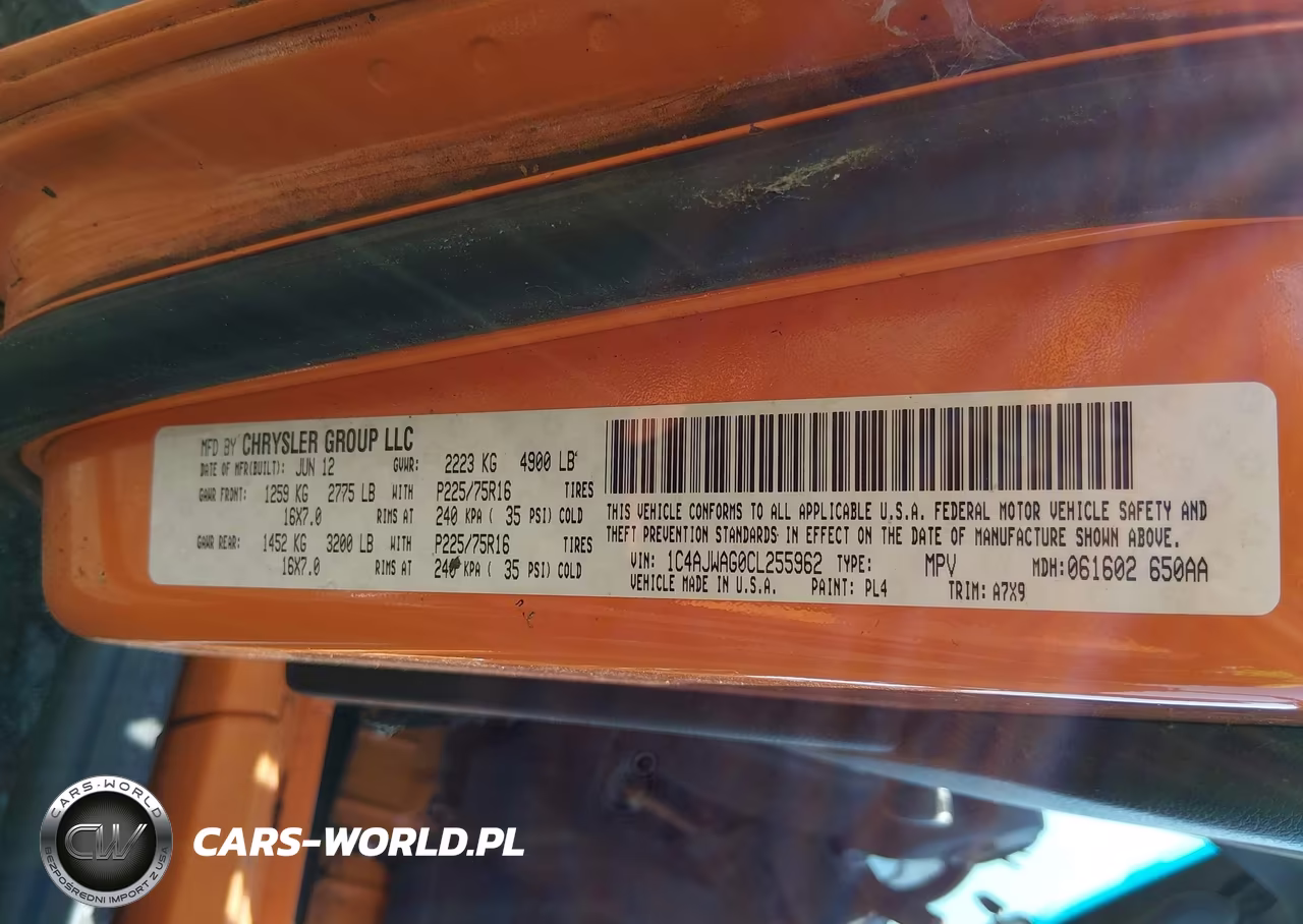 2012 Jeep Wrangler Sport VIN:1C4AJWAG0CL255962 - 9