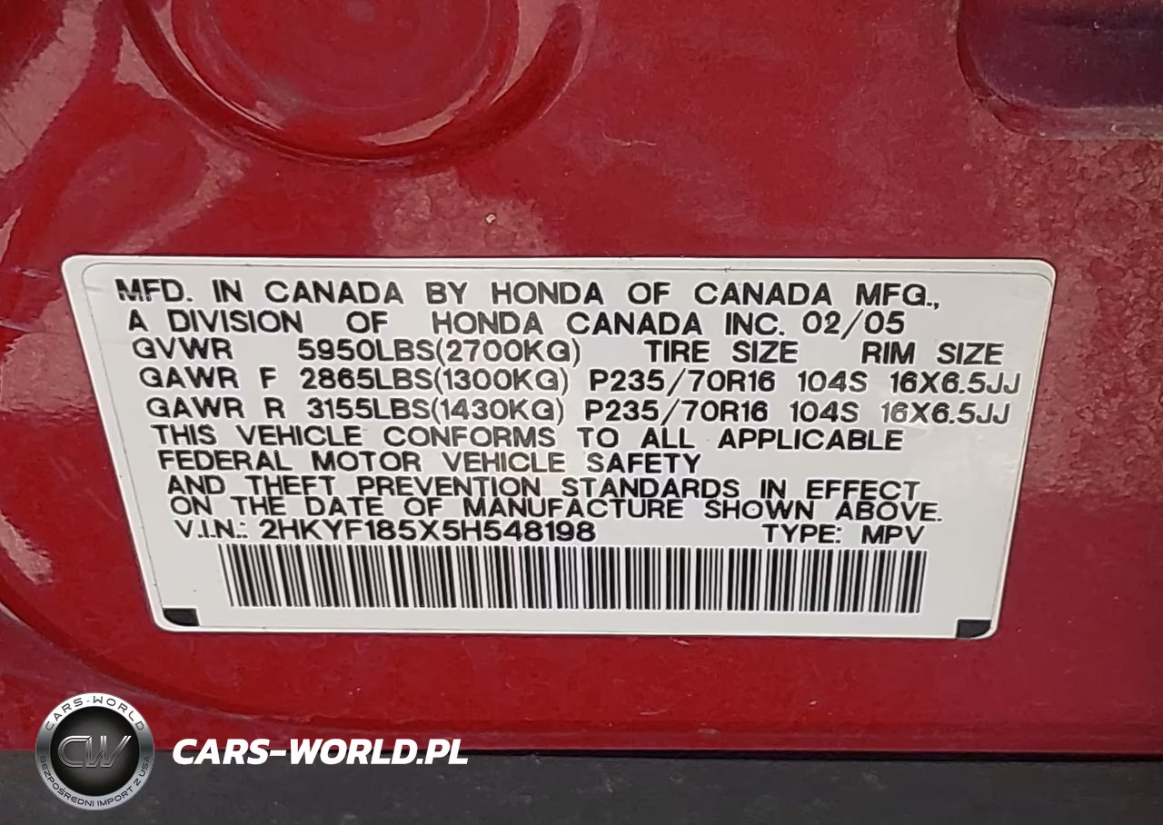 2005 Honda Pilot Ex-L VIN:2HKYF185X5H548198 - 9
