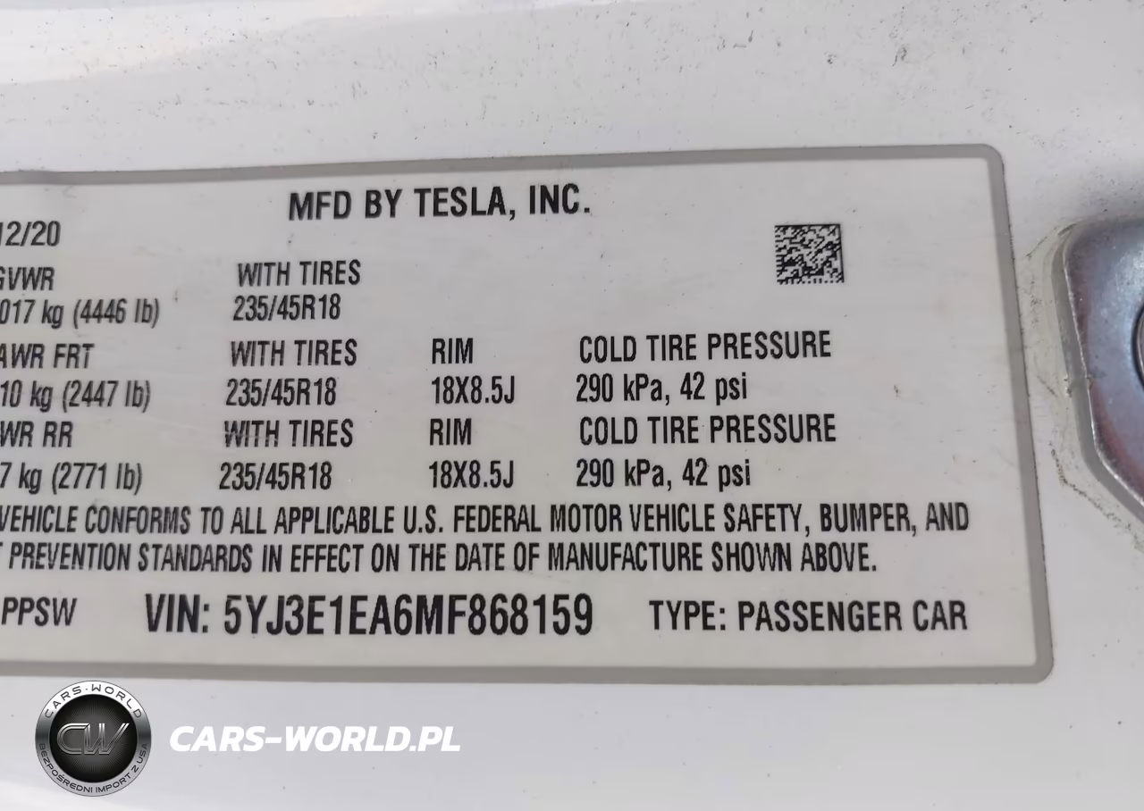 2021 Tesla Model 3 Standard Range Plus Rear-Wheel Drive VIN:5YJ3E1EA6MF868159 - 9