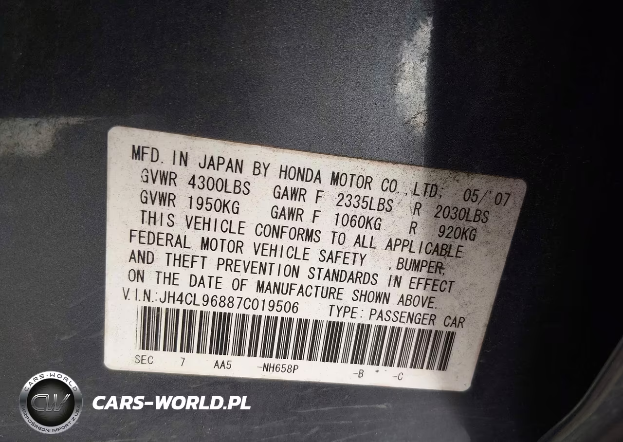 2007 Acura Tsx VIN:JH4CL96887C019506 - 9