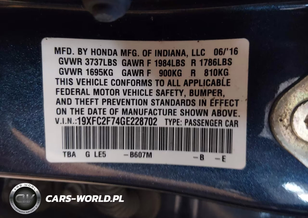 2016 Honda Civic Ex VIN:19XFC2F74GE228702 - 9