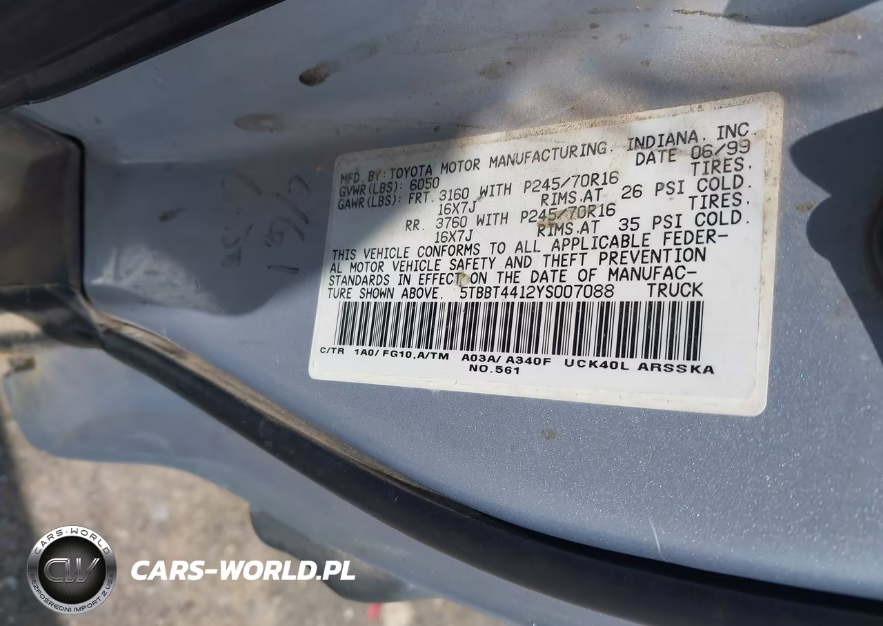 2000 Toyota Tundra Sr5 V8 VIN:5TBBT4412YS007088 - 9