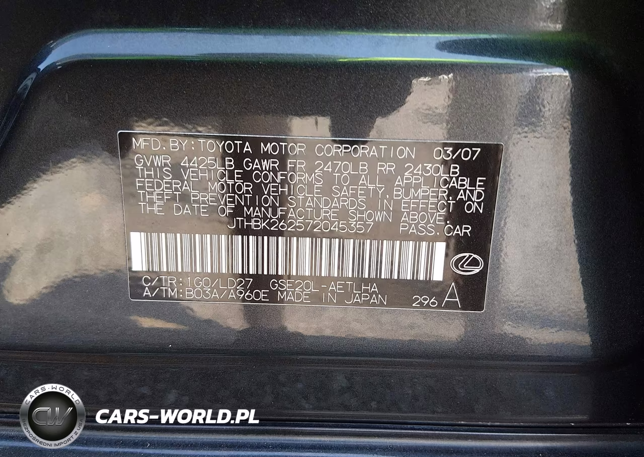 2007 Lexus Is 250 VIN:JTHBK262572045357 - 9