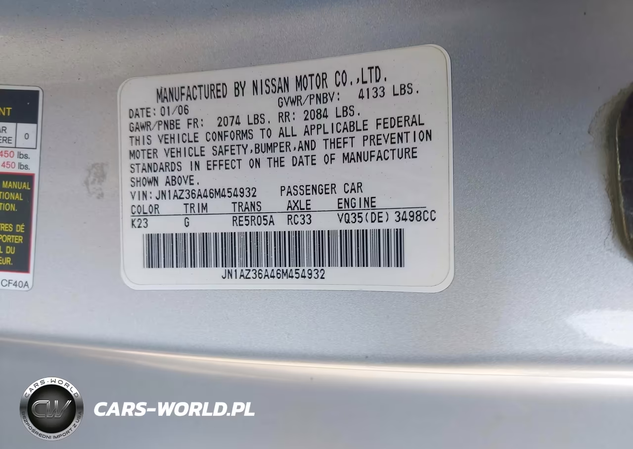 2006 Nissan 350Z Touring VIN:JN1AZ36A46M454932 - 9