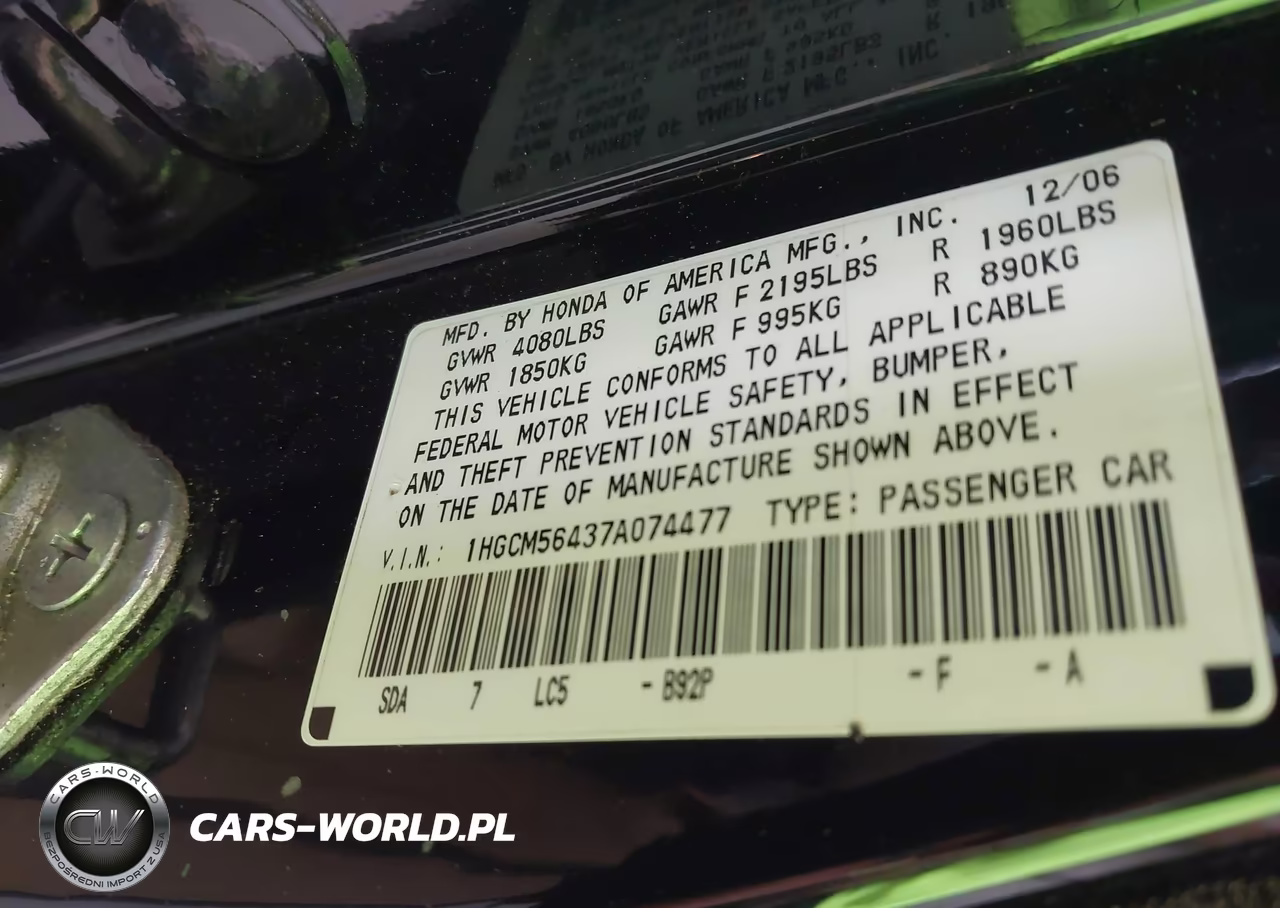 2007 Honda Accord 2.4 Lx VIN:1HGCM56437A074477 - 9