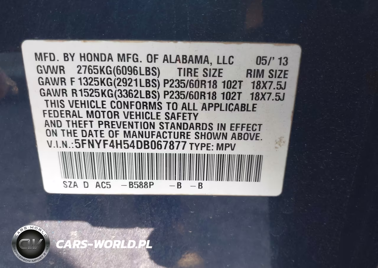 2013 Honda Pilot Ex-L VIN:5FNYF4H54DB067877 - 9