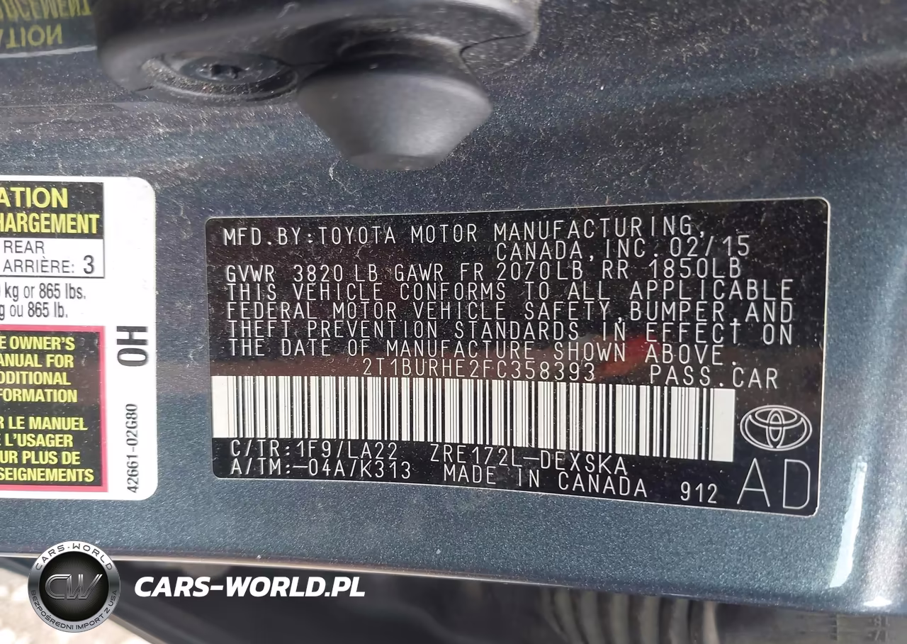 2015 Toyota Corolla S Premium VIN:2T1BURHE2FC358393 - 9