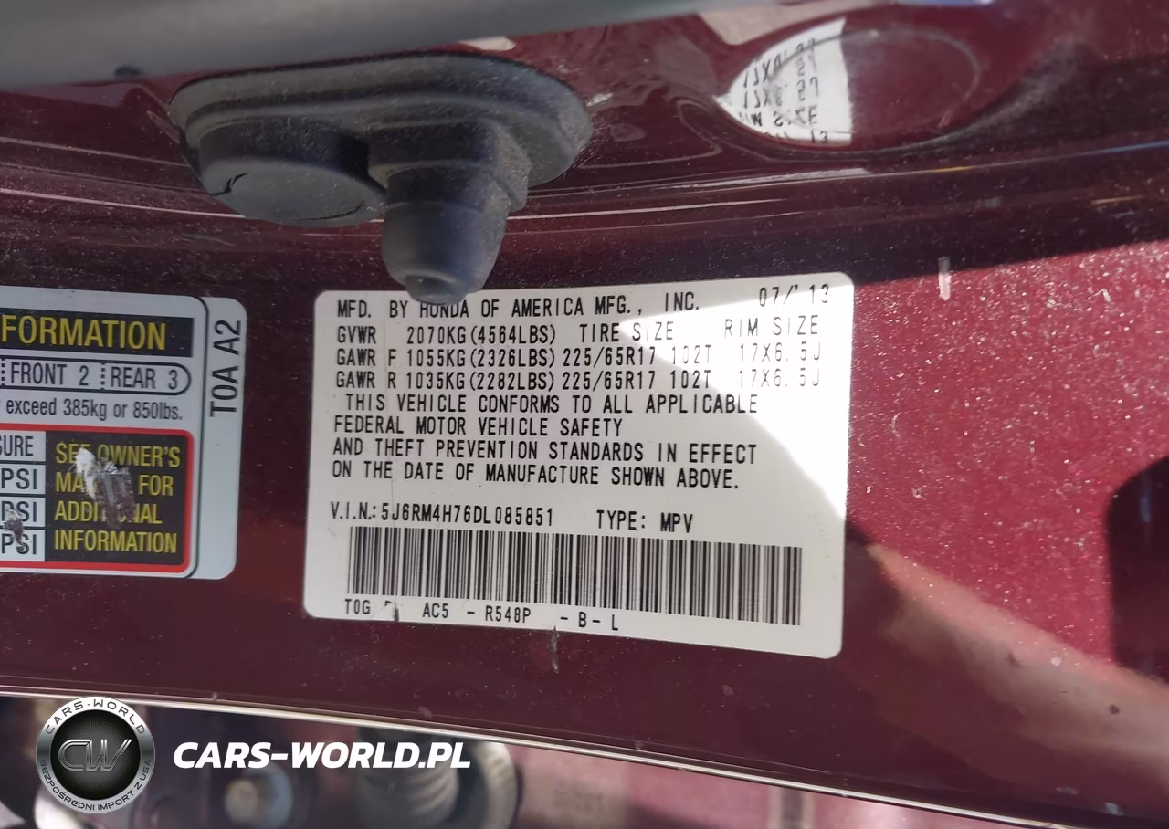 2013 Honda Cr-V Ex-L VIN:5J6RM4H76DL085851 - 9