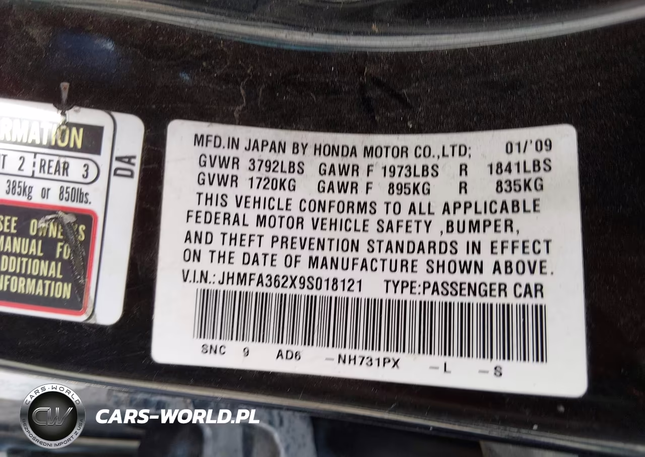 2009 Honda Civic Hybrid VIN:JHMFA362X9S018121 - 9