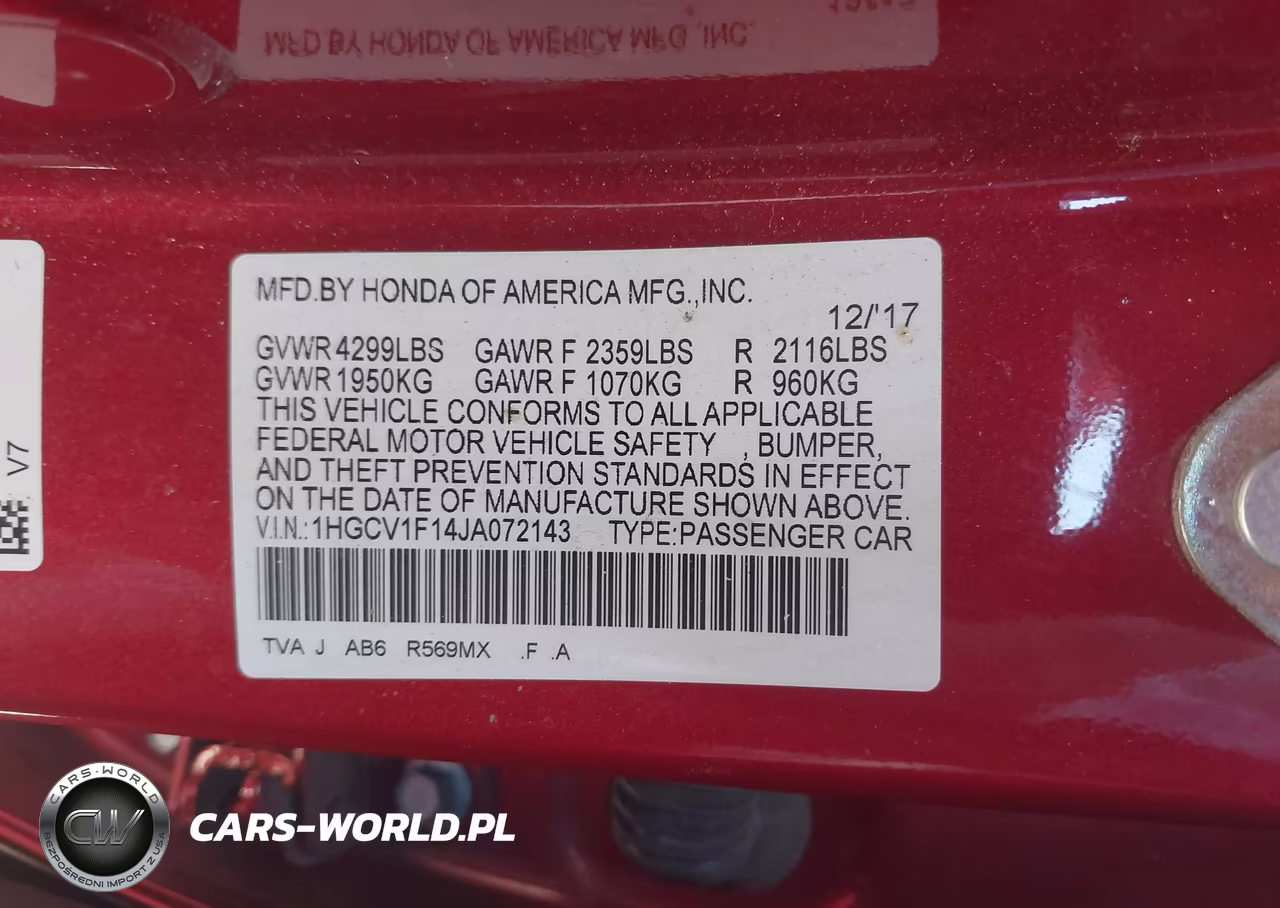 2018 Honda Accord Lx VIN:1HGCV1F14JA072143 - 9