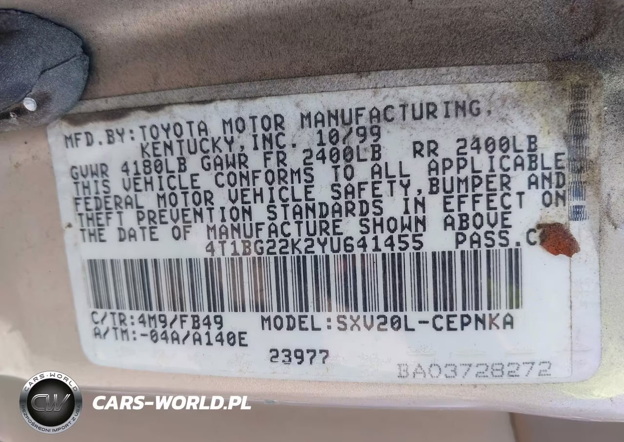 2000 Toyota Camry Le VIN:4T1BG22K2YU641455 - 9