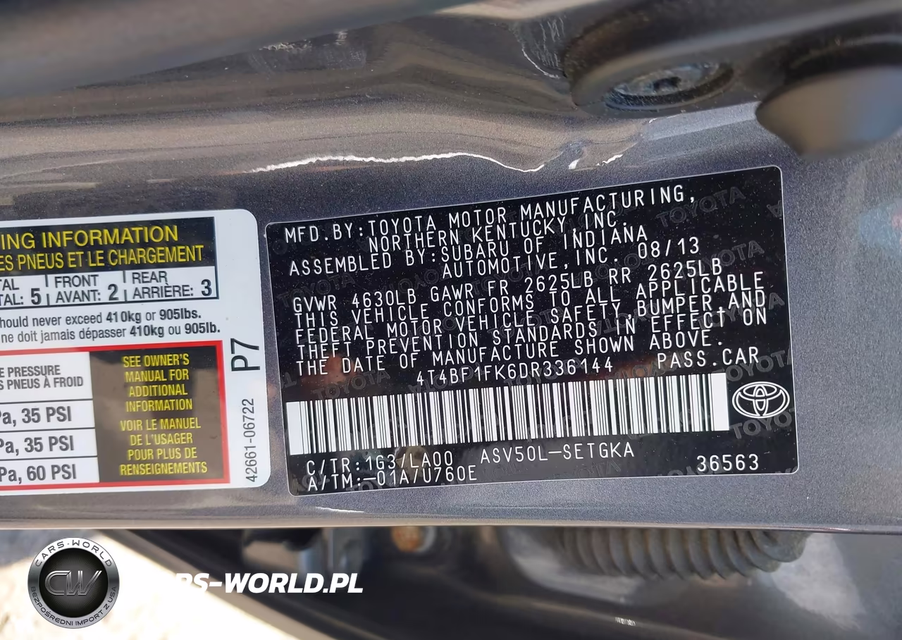2013 Toyota Camry Xle VIN:4T4BF1FK6DR336144 - 9