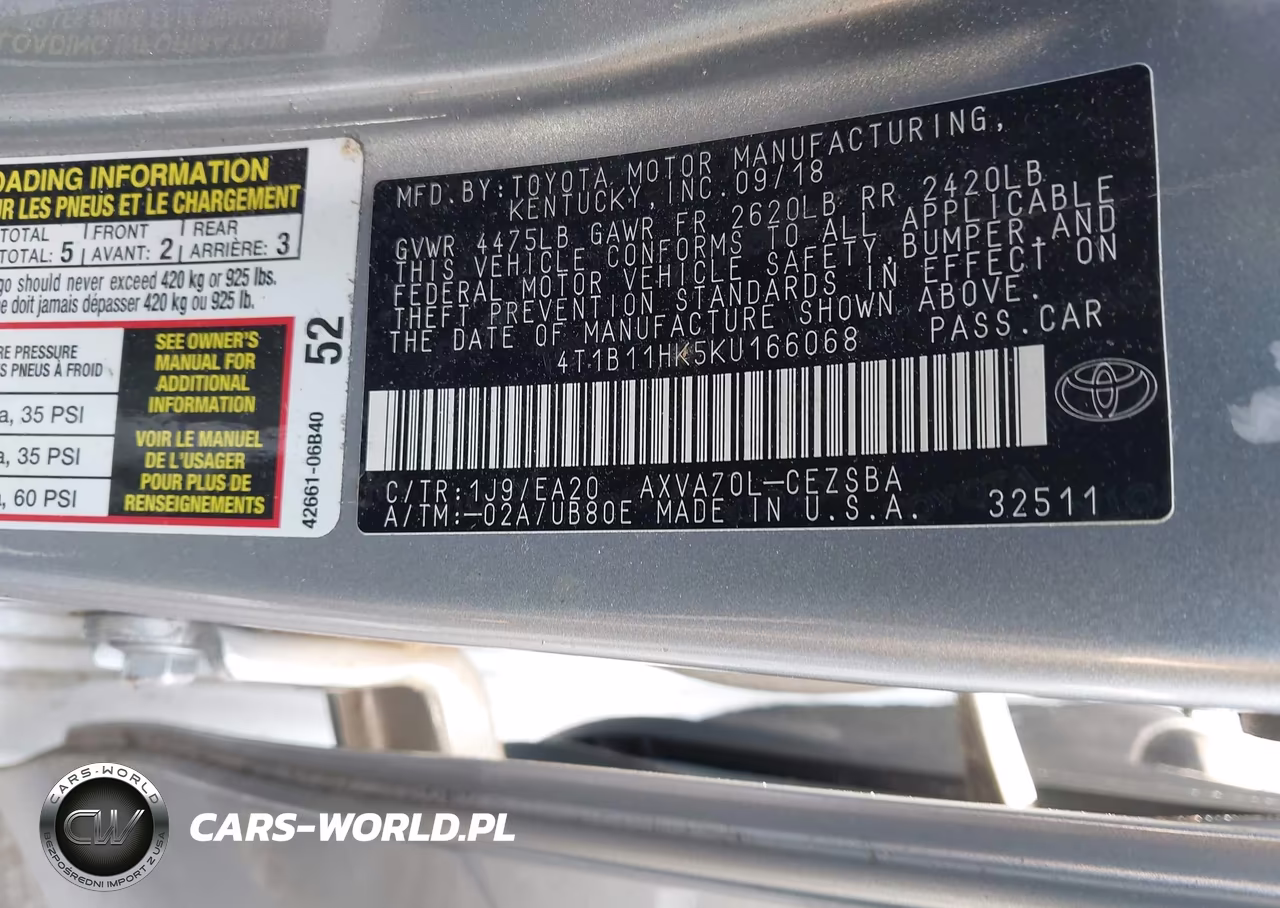 2019 Toyota Camry Se VIN:4T1B11HK5KU166068 - 9
