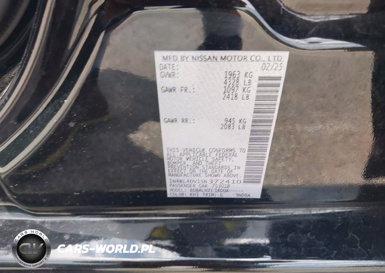 2025 Nissan Altima Sv Fwd VIN:1N4BL4DV1SN372410 - 9