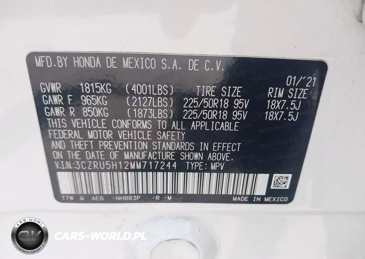2021 Honda Hr-V 2Wd Sport VIN:3CZRU5H12MM717244 - 9