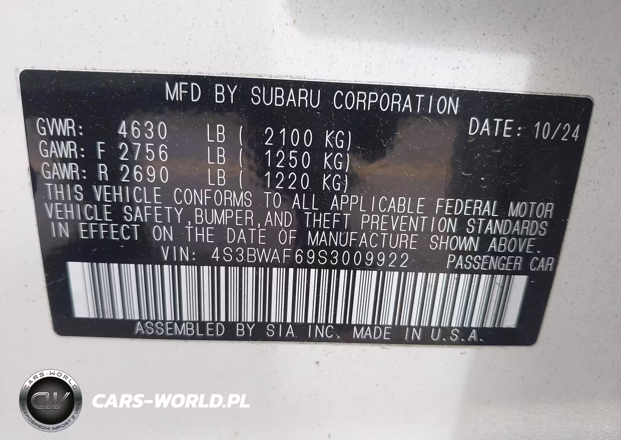 2025 Subaru Legacy Premium VIN:4S3BWAF69S3009922 - 9
