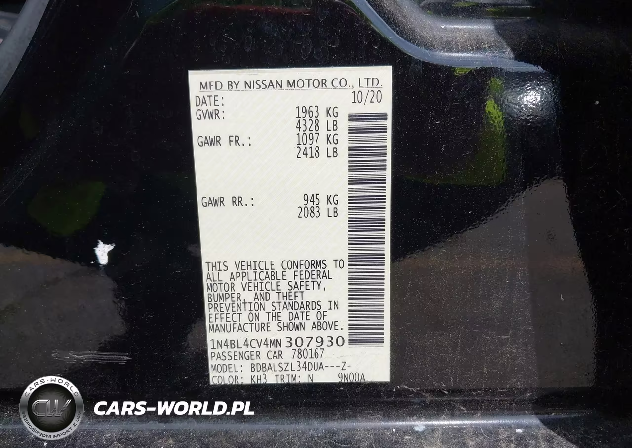 2021 Nissan Altima Sr Fwd VIN:1N4BL4CV4MN307930 - 9