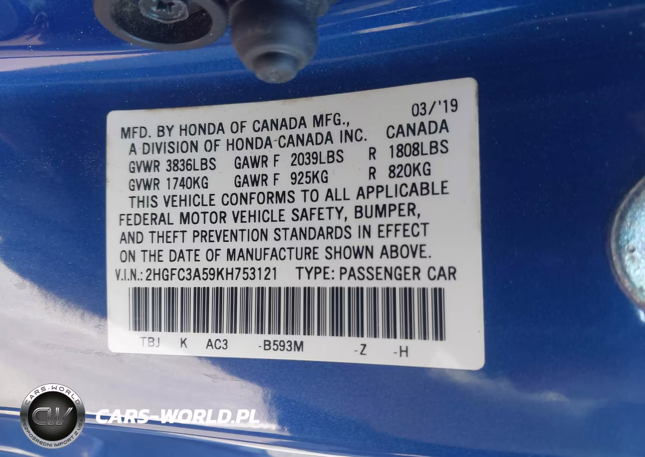 2019 Honda Civic Si VIN:2HGFC3A59KH753121 - 9