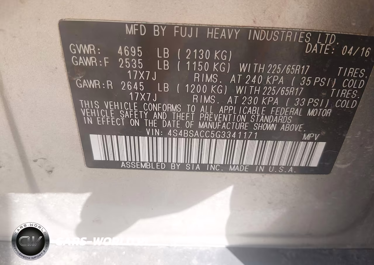 2016 Subaru Outback 2.5I Premium VIN:4S4BSACC5G3341171 - 9