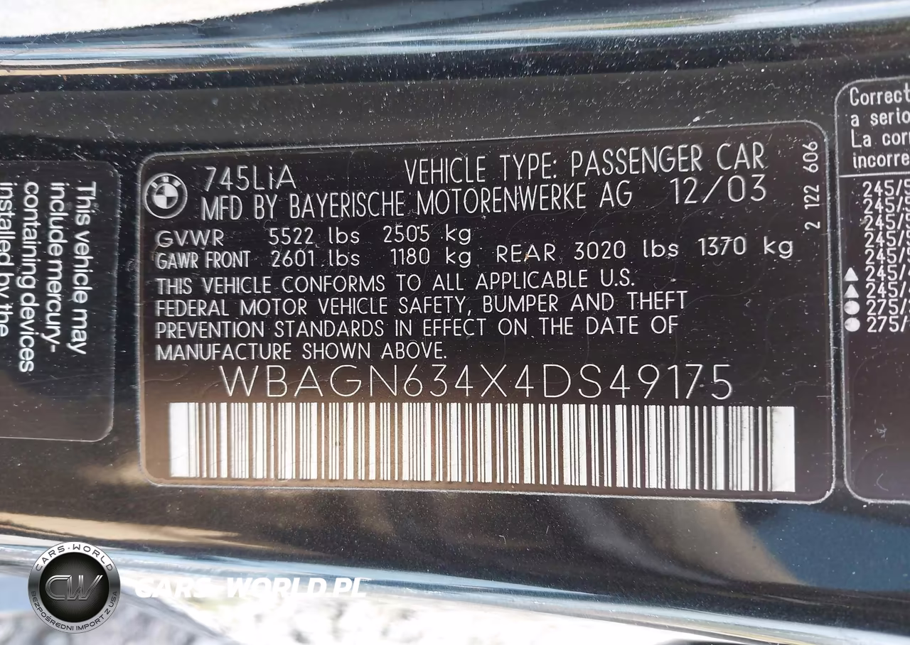 2004 BMW 745Li VIN:WBAGN634X4DS49175 - 9