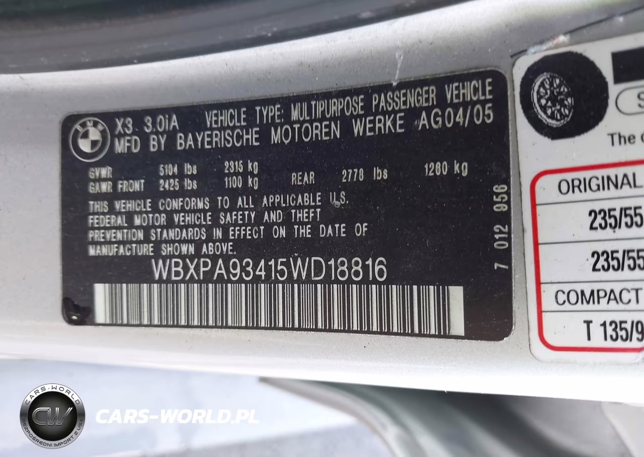 2005 BMW X3 3.0I VIN:WBXPA93415WD18816 - 9