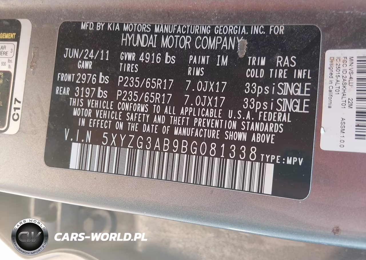 2011 Hyundai Santa Fe Gls VIN:5XYZG3AB9BG081338 - 8