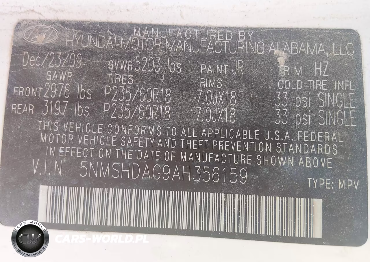 2010 Hyundai Santa Fe Se VIN:5NMSHDAG9AH356159 - 9