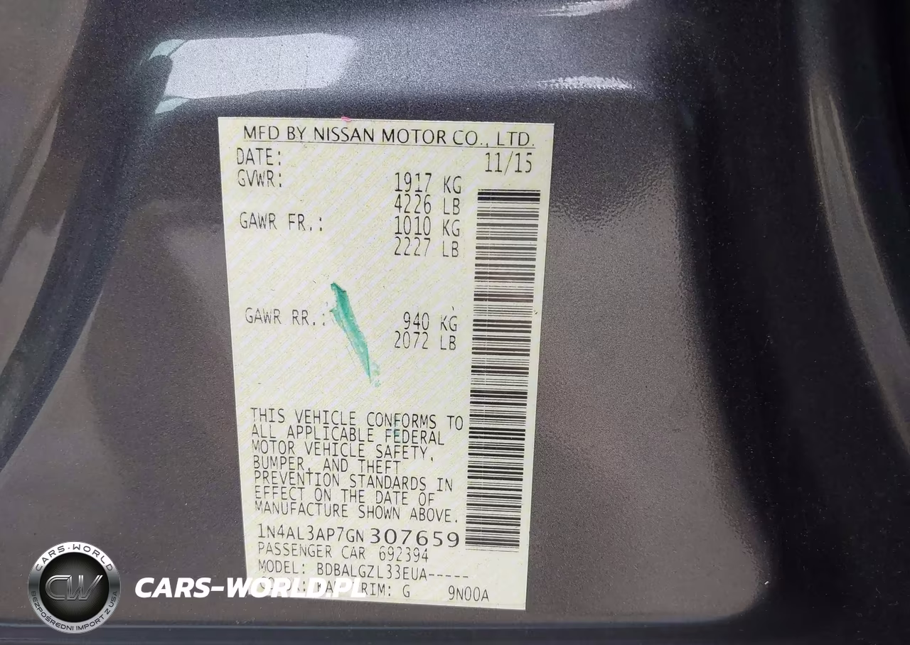 2016 Nissan Altima 2.5-2.5 S-2.5 Sl-2.5 Sr-2.5 Sv VIN:1N4AL3AP7GN307659 - 9