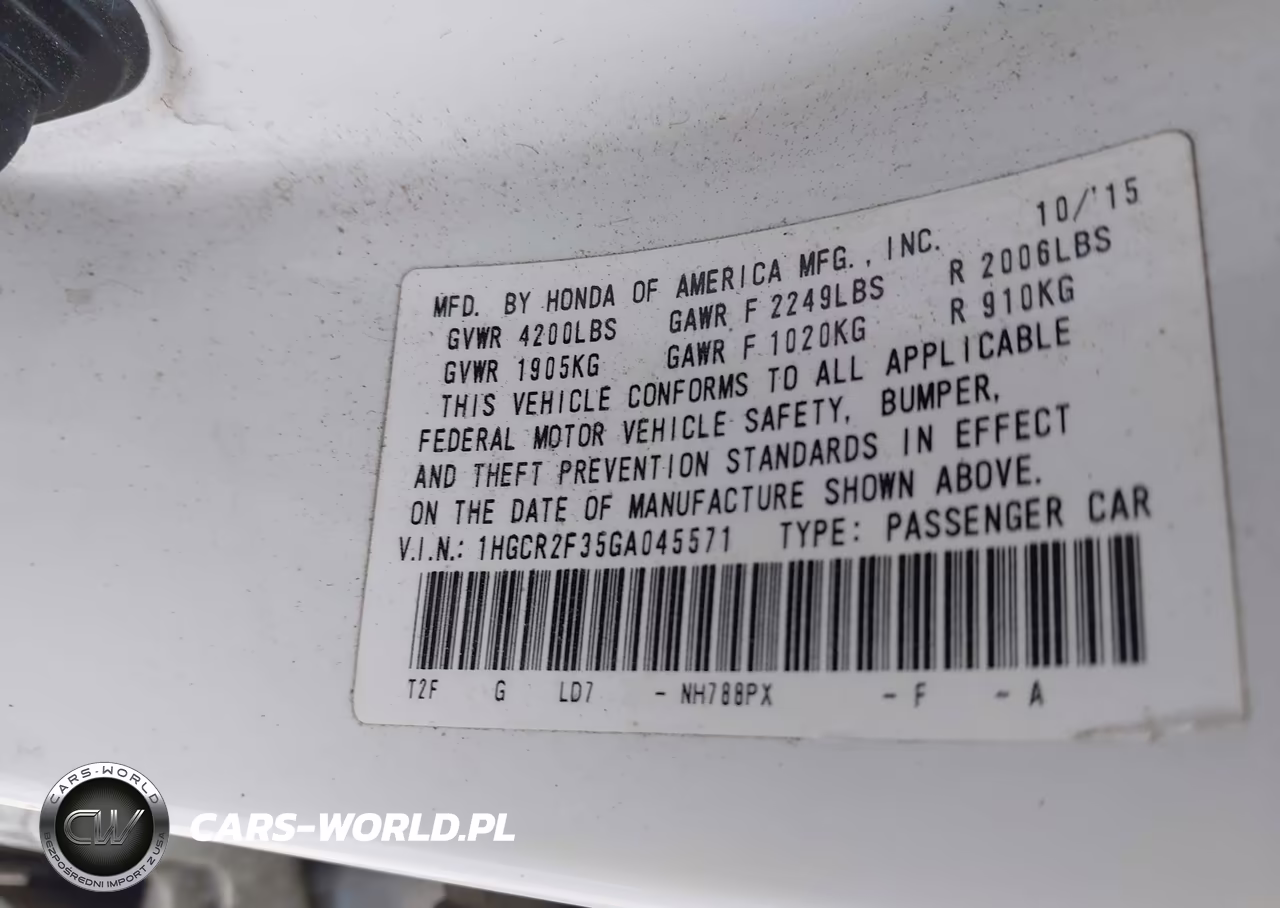 2016 Honda Accord Lx VIN:1HGCR2F35GA045571 - 9