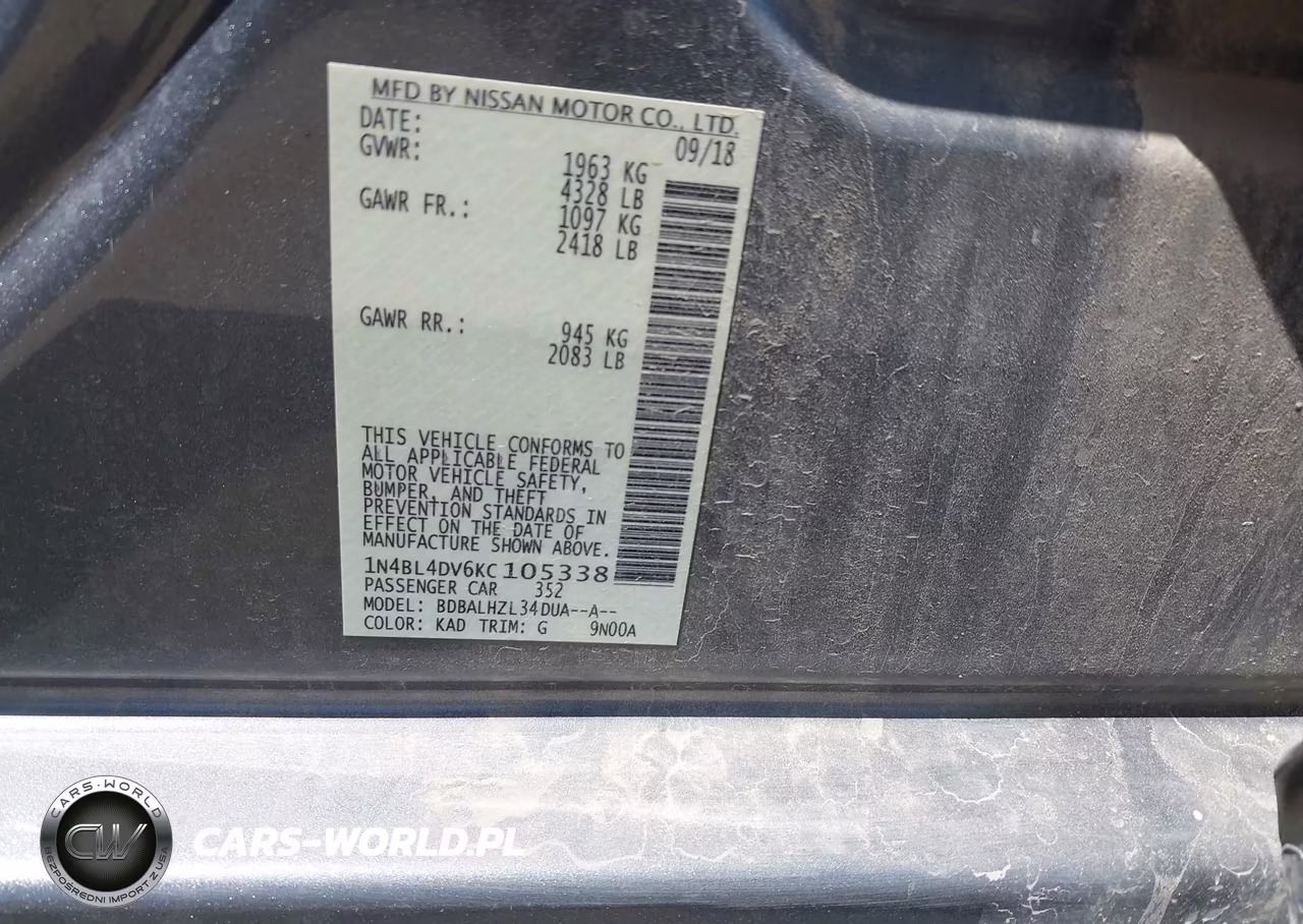 2019 Nissan Altima 2.5 Sv VIN:1N4BL4DV6KC105338 - 9