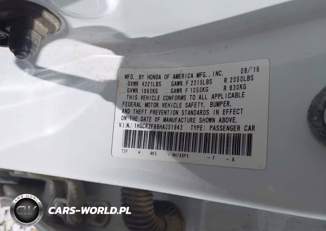 2017 Honda Accord Ex-L VIN:1HGCR2F86HA051943 - 9