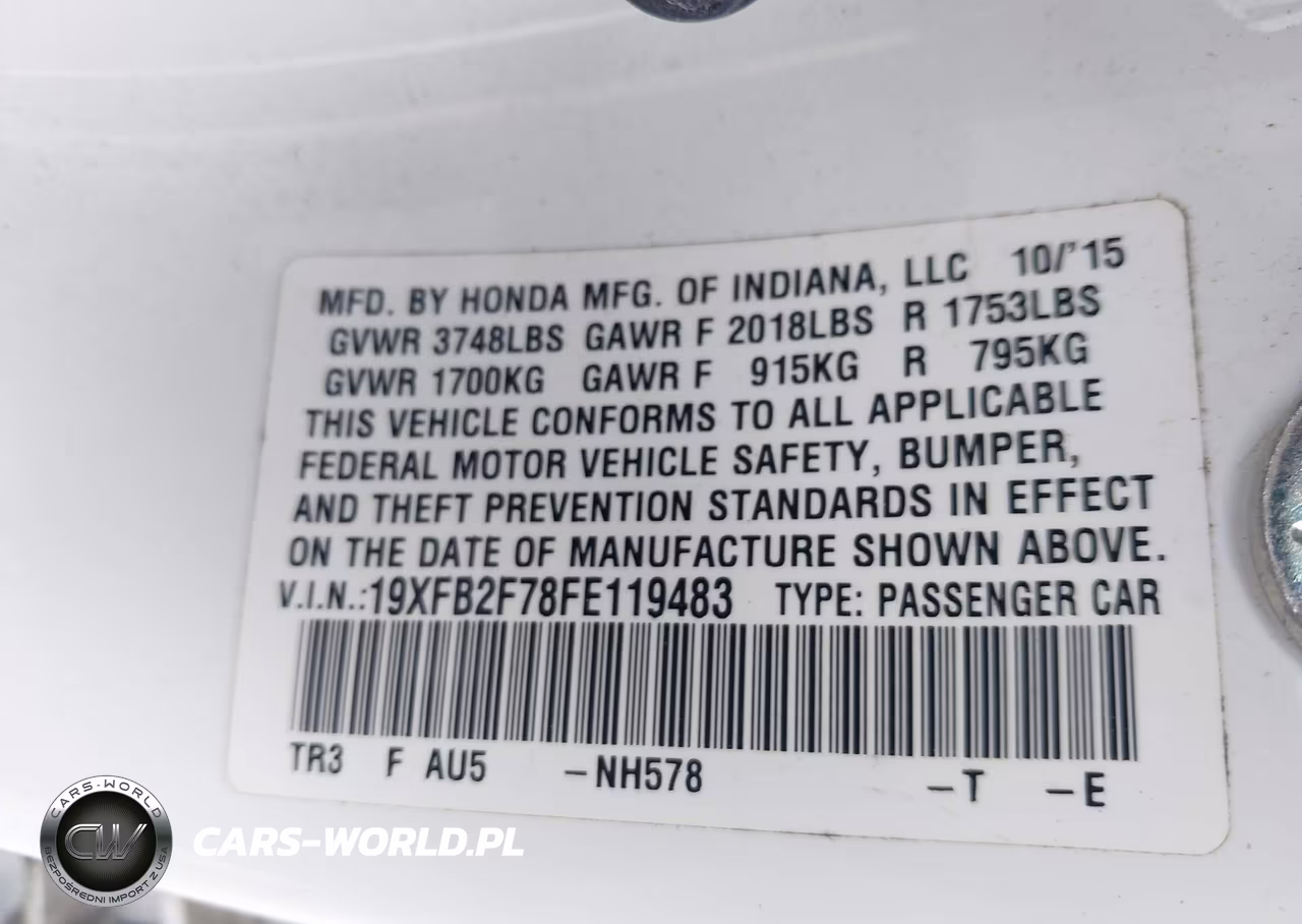 2015 Honda Civic Se VIN:19XFB2F78FE119483 - 9