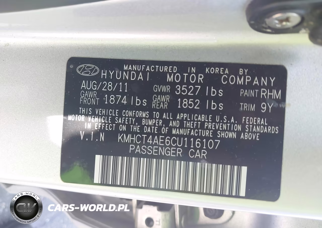 2012 Hyundai Accent Gls VIN:KMHCT4AE6CU116107 - 9