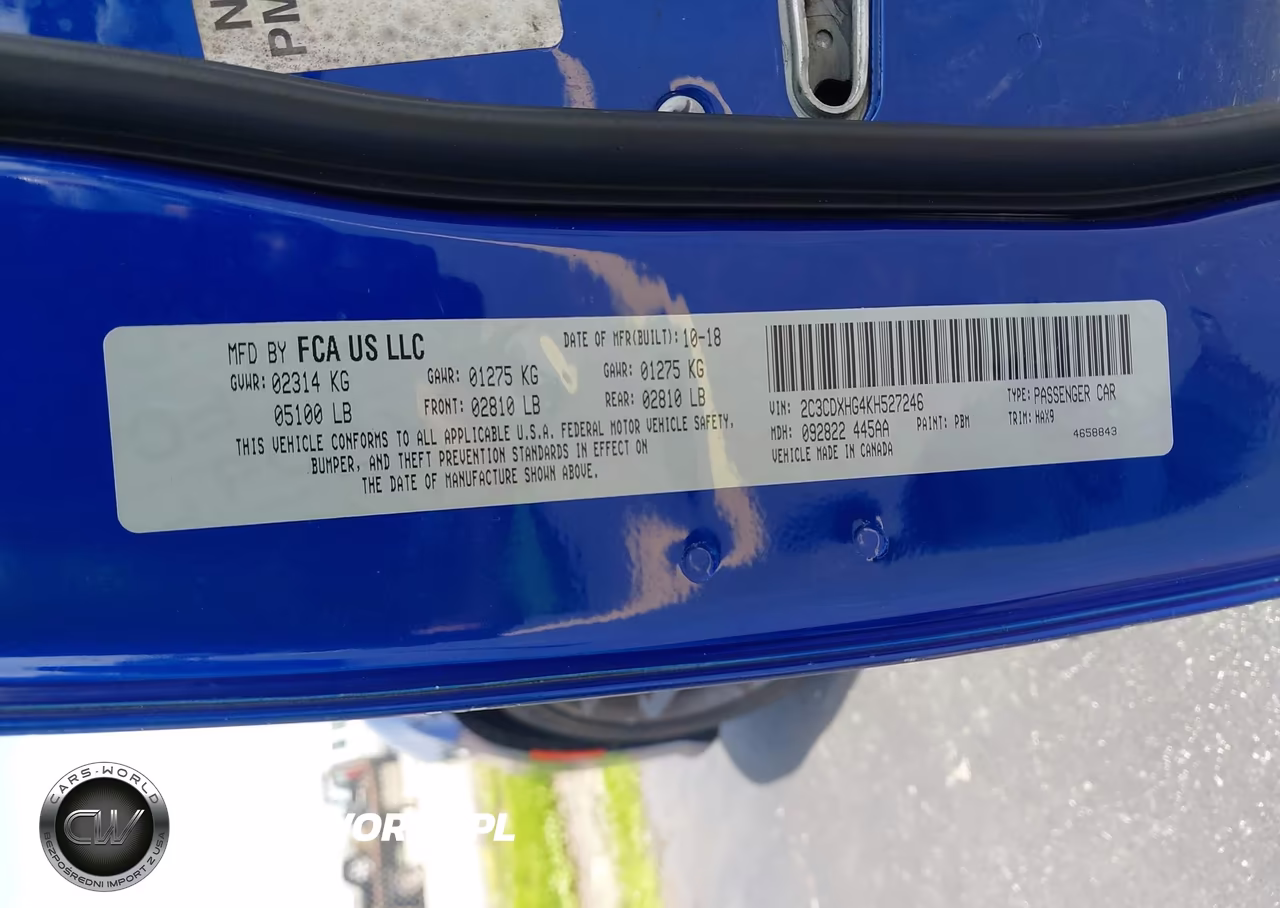 2019 Dodge Charger Gt Rwd VIN:2C3CDXHG4KH527246 - 9