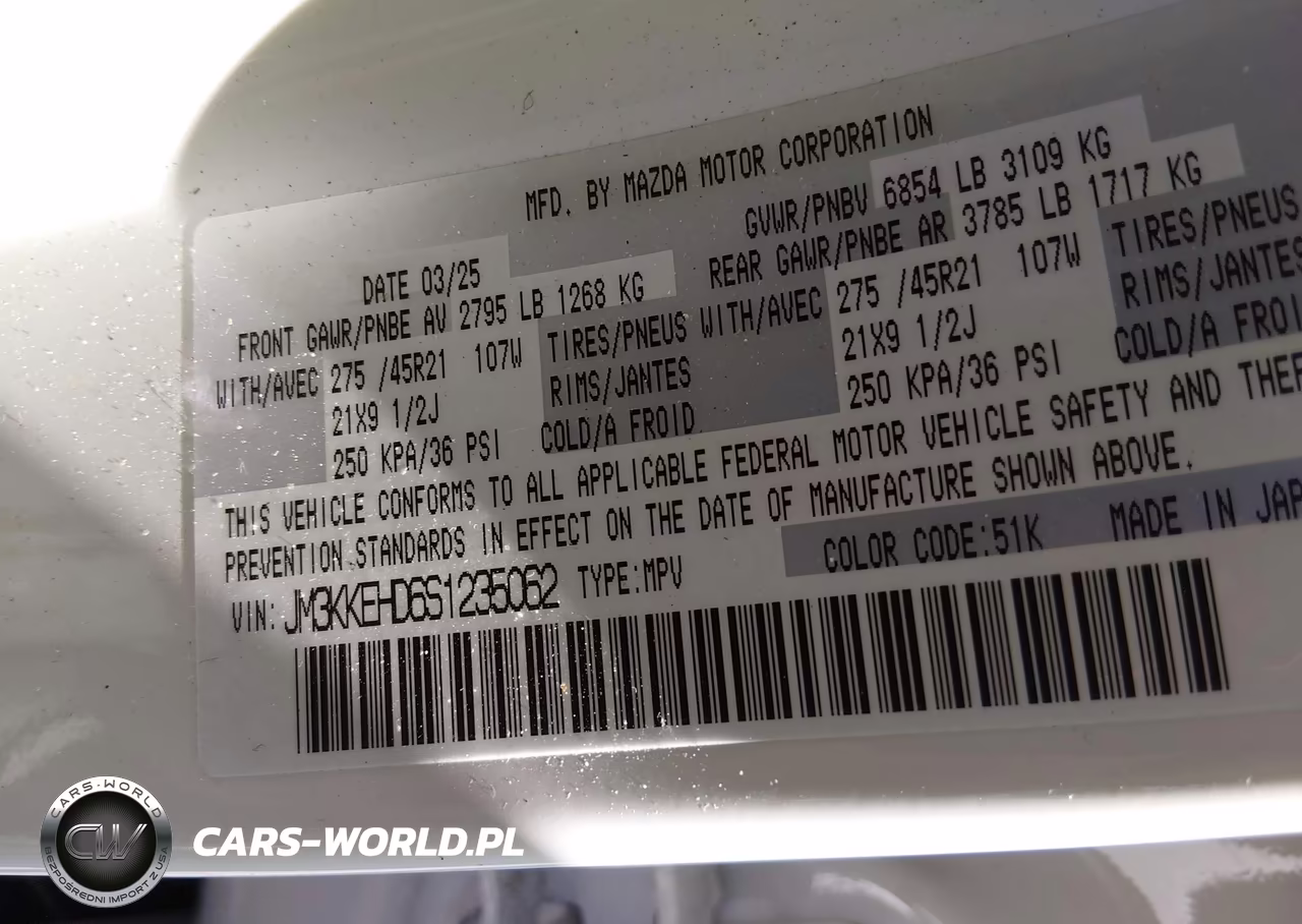 2025 Mazda Cx-90 3.3 Turbo Premium Plus Package VIN:JM3KKEHD6S1235062 - 9