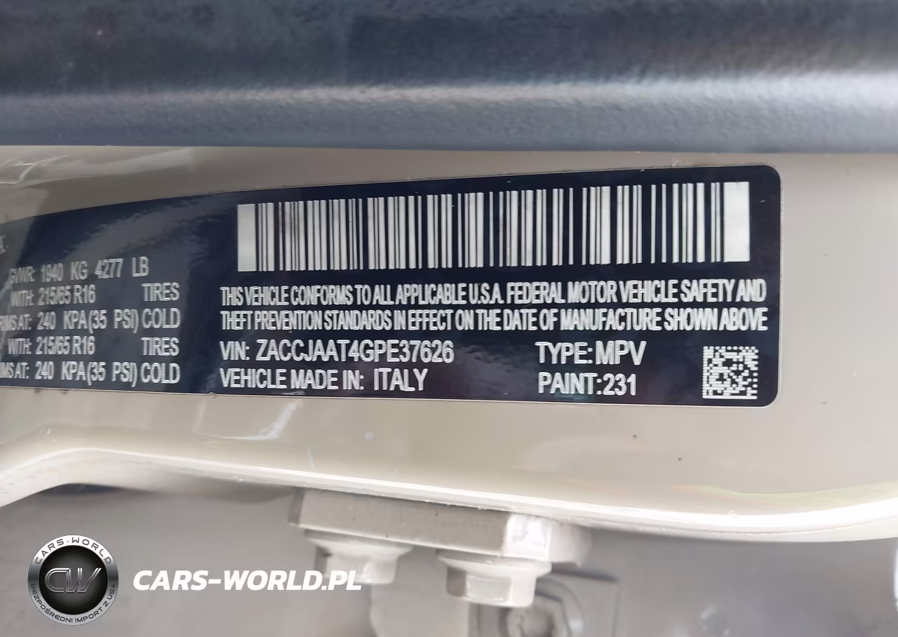 2016 Jeep Renegade Sport VIN:ZACCJAAT4GPE37626 - 9