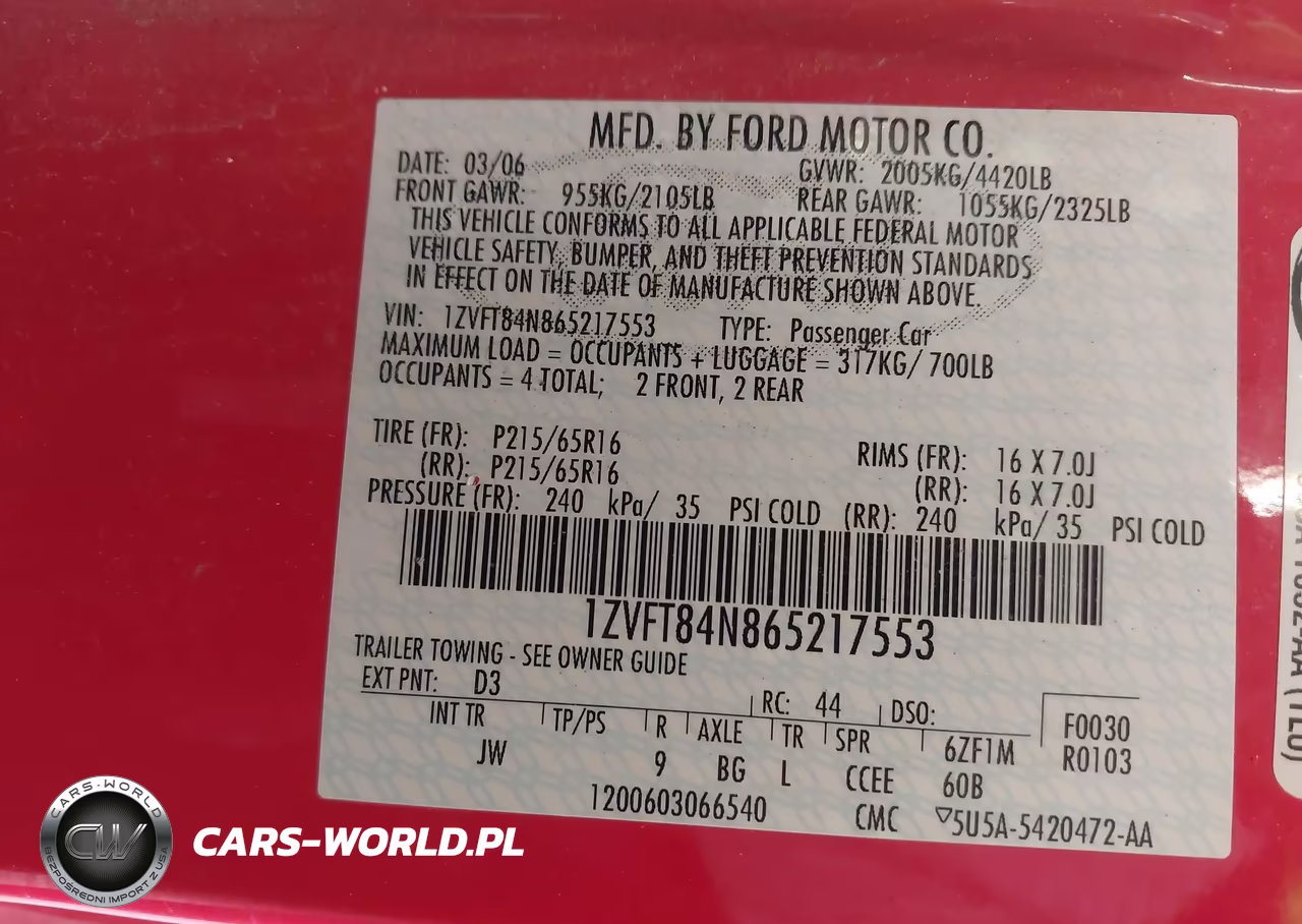 2006 Ford Mustang V6 VIN:1ZVFT84N865217553 - 9
