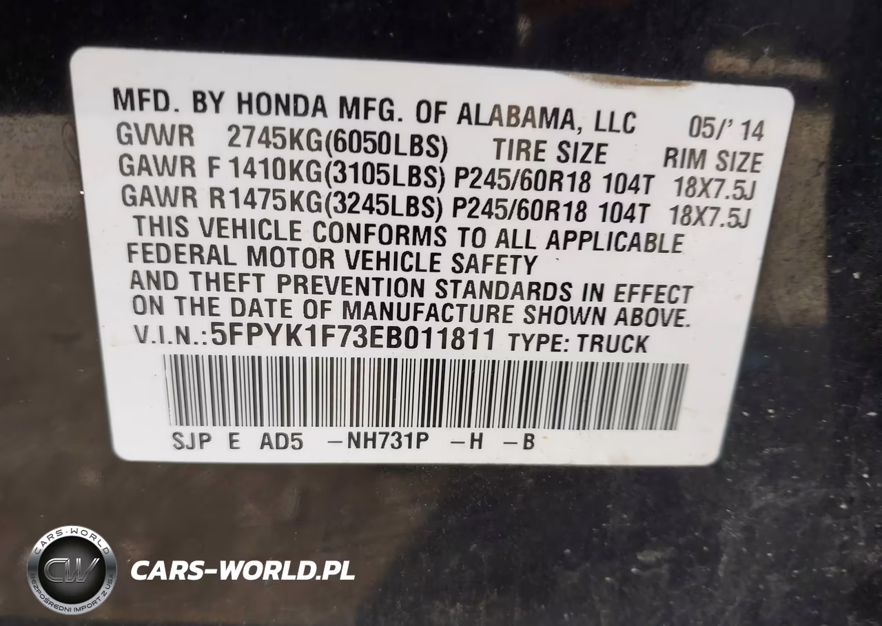 2014 Honda Ridgeline Sport VIN:5FPYK1F73EB011811 - 9