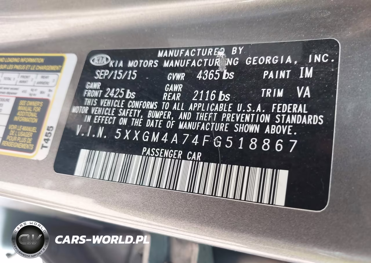 2015 Kia Optima Lx VIN:5XXGM4A74FG518867 - 9
