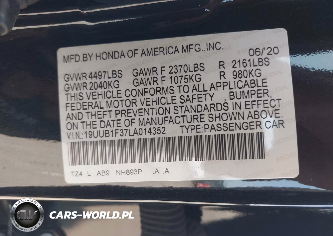 2020 Acura Tlx Standard VIN:19UUB1F37LA014352 - 9