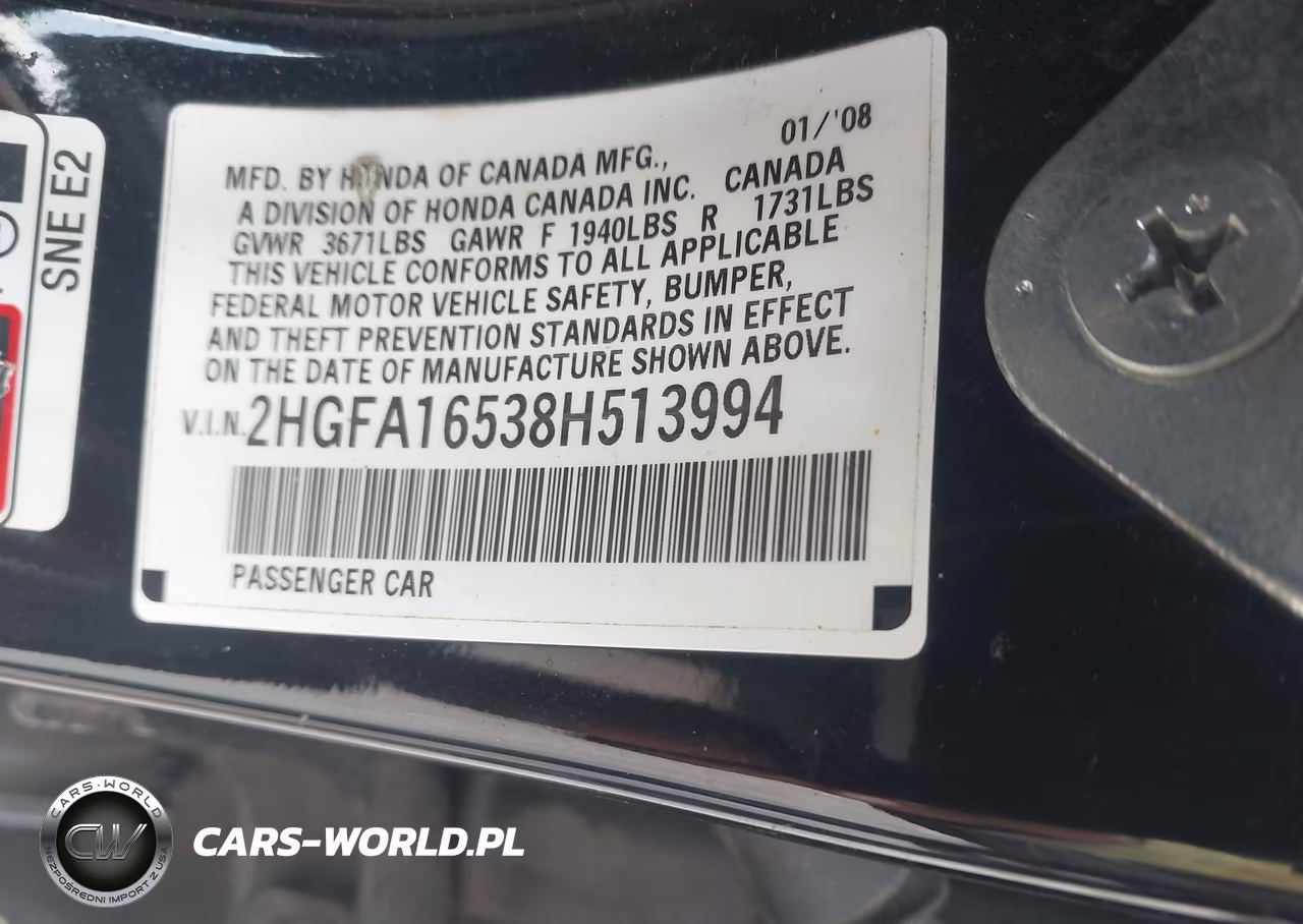 2008 Honda Civic Lx VIN:2HGFA16538H513994 - 9