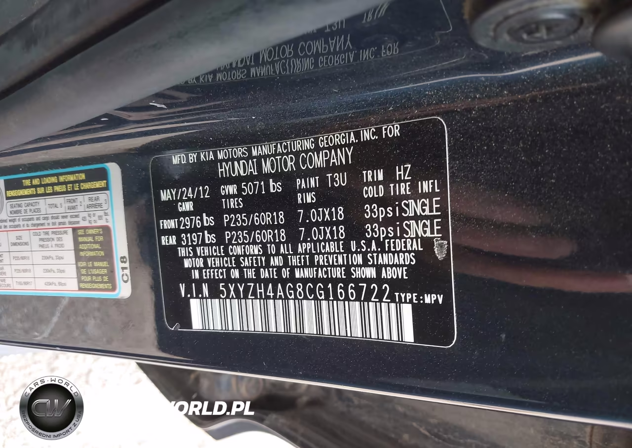 2012 Hyundai Santa Fe Se VIN:5XYZH4AG8CG166722 - 9